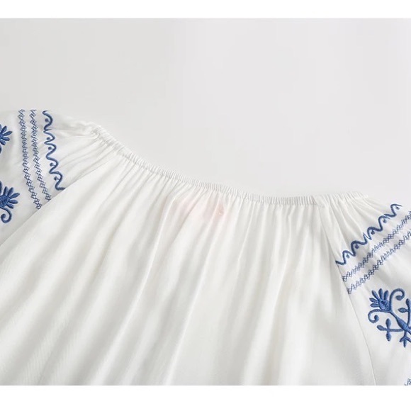 Mykonos 5 Star ⭐️ Favorite Boho Embroidered Long Maxi Gown In Cotton + Linen - Picture 14 of 15